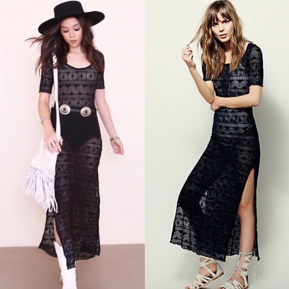 Free People Dresses & Skirts - NWT Free People Too Cool Sheer Geo Slip Dress Gown
